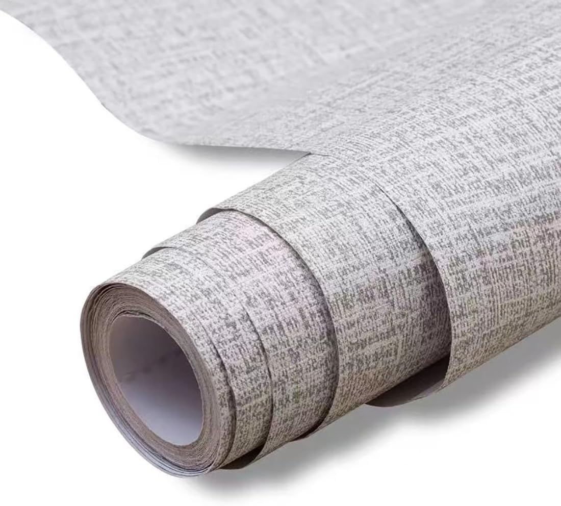 Papel tapiz de tela texturizada para despegar y pegar, papel de contacto de vinilo sintético para armarios, baños, encimeras y más (gris claro, 15.7