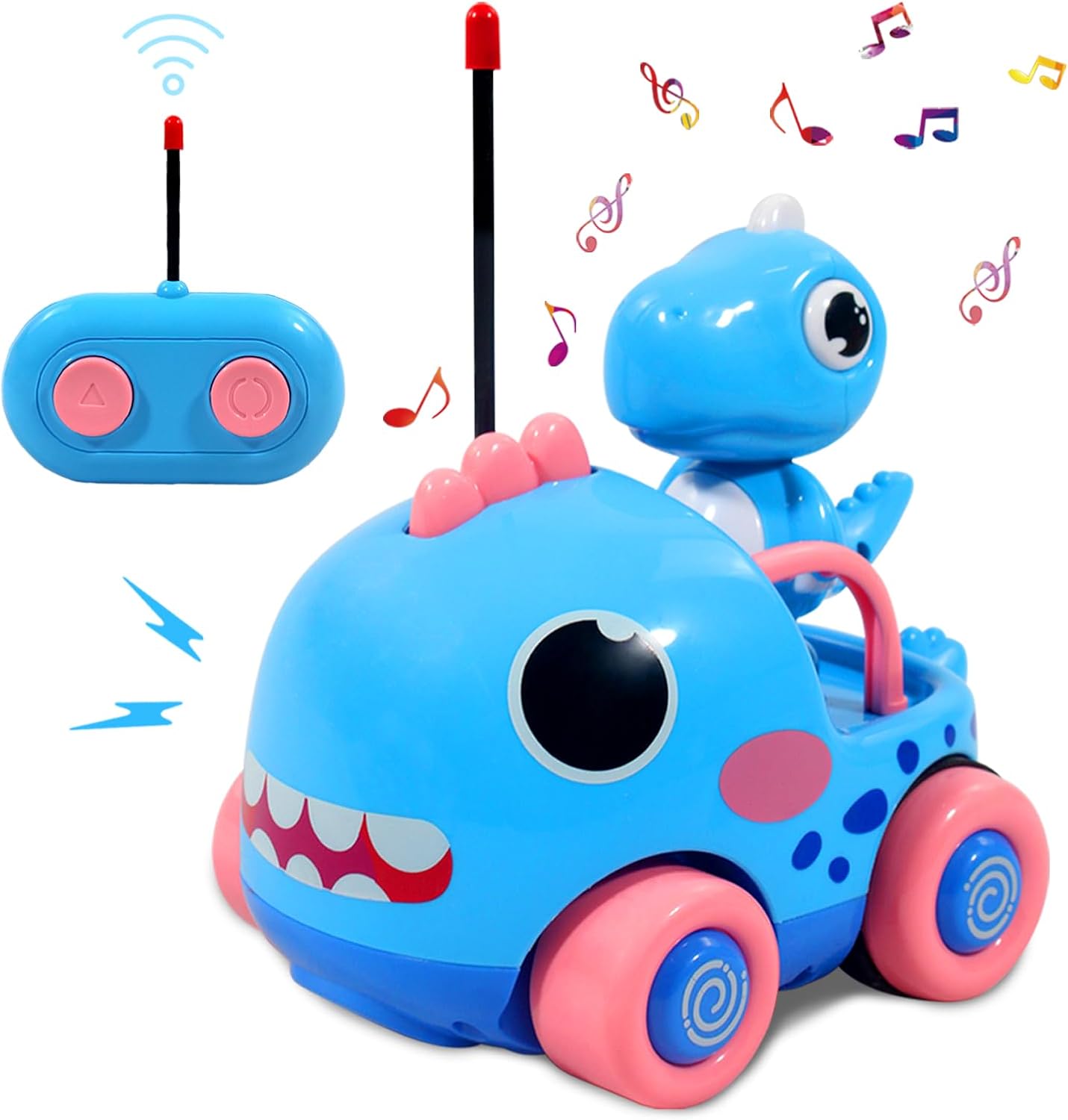 Auto de control remoto para niños pequeños, autos RC de perseguidores de dinosaurios de dibujos animados, juguetes para niños de 3 años, juguetes de