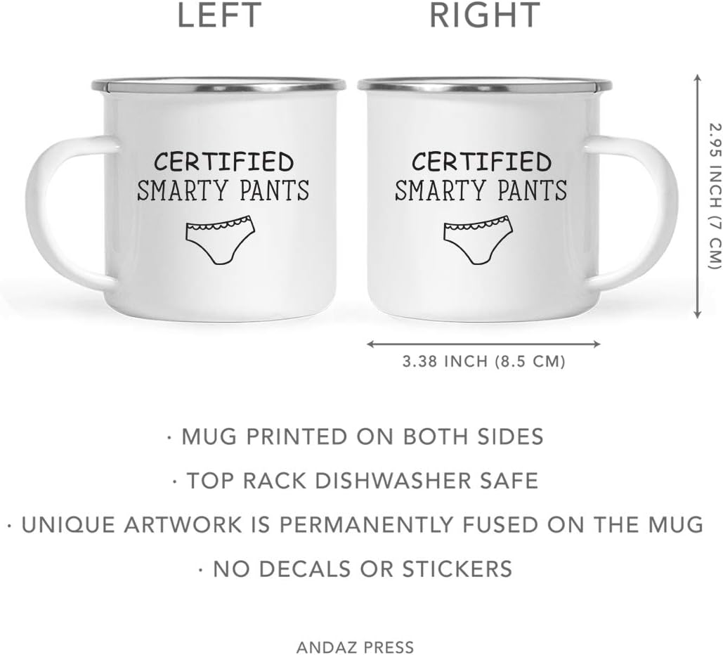 Andaz Press Funny Graduation 11oz. Stainless Steel Campfire Coffee Mug Gag Gift, Certified Smarty Pants, 1-Pack, Enamel Camp Funny Witty Present