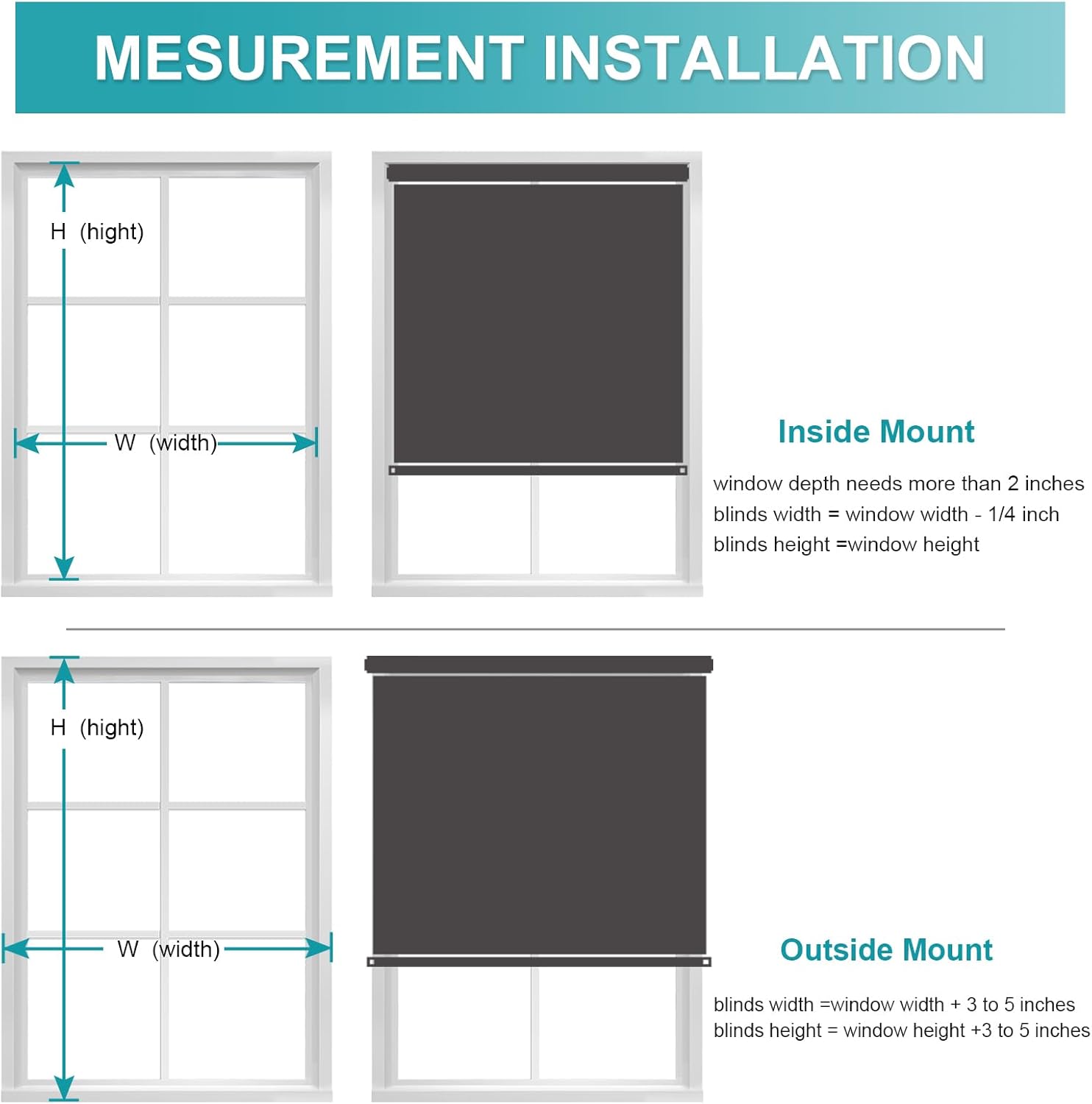 MYshade Persianas enrollables opacas sin cordón personalizadas, con cubierta de cenefa, oscurecimiento de habitación para el hogar, oficina, baño,