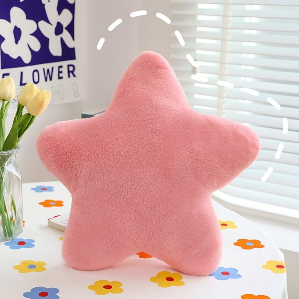 Almohada en forma de estrella rosa con forma de estrella, almohada de felpa de terciopelo para piso, cojín de glúteos, cojín estético de estrellas