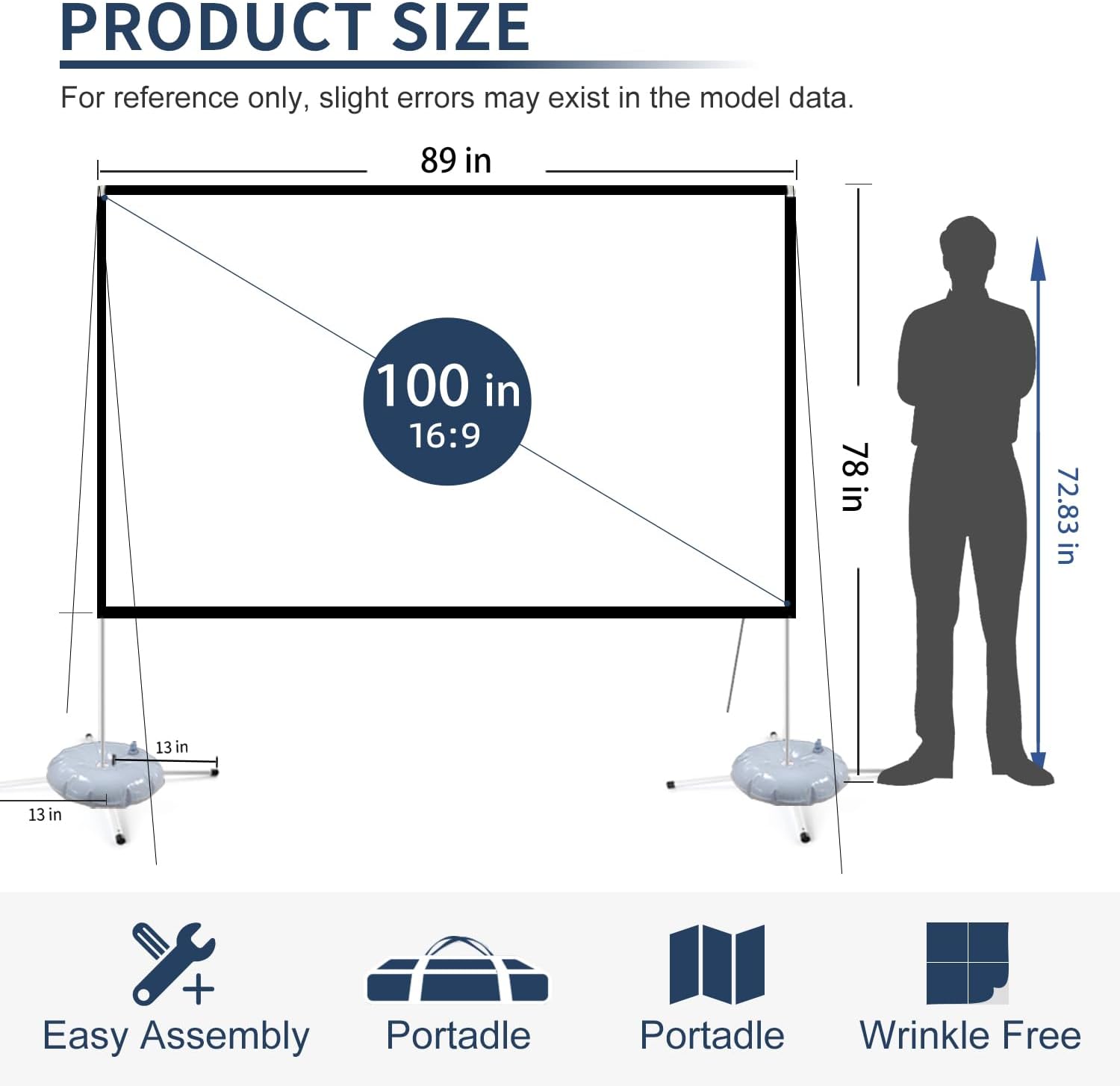 Soporte para pantallas de proyector, pantalla de proyección de película portátil para exteriores, 100 pulgadas, plegable, trasera, 4K, HD, cine en