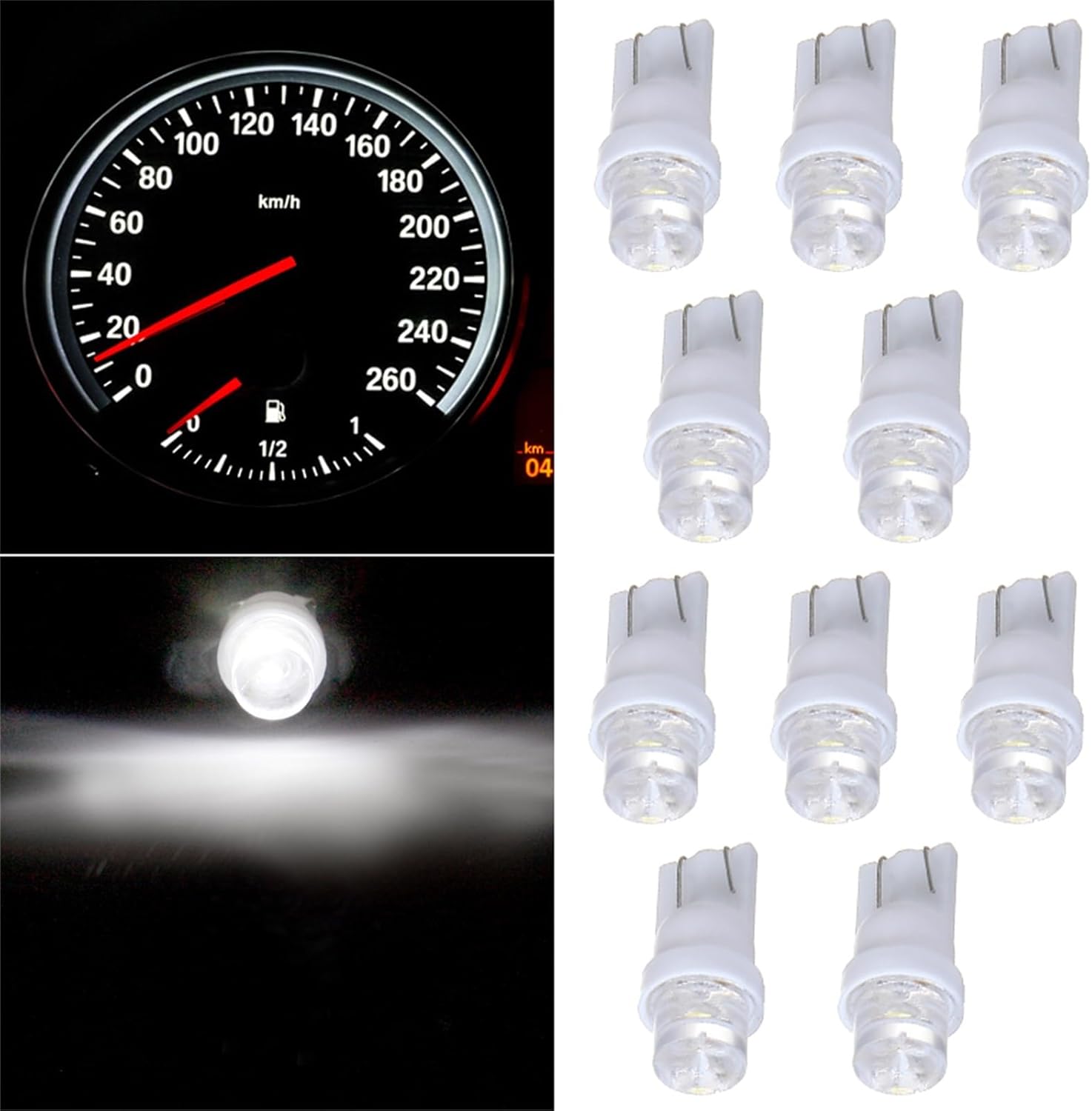 Paquete de 10 bombillas LED blancas T10 168 194 para panel de instrumentos, tablero de luz de difusión