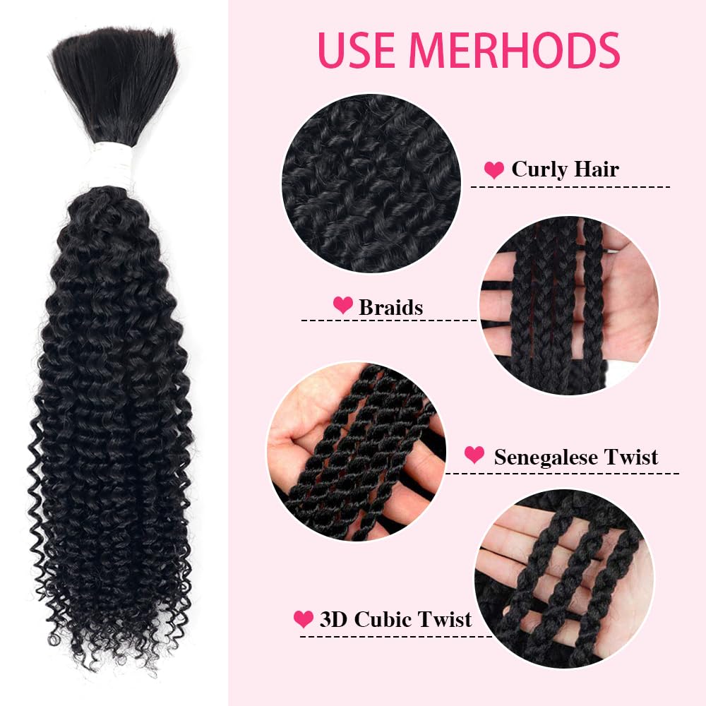 Nvnvdij Cabello humano rizado, húmedo y ondulado, cabello humano negro natural para trenzar, sin trama, 100% sin procesar, extensiones de cabello