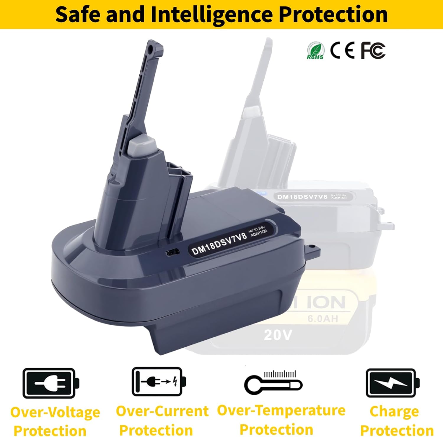 Epowon V7 V8 – Adaptador de batería compatible con batería Dewalt de 20 V a repuesto para batería V7, funciona con todos los convertidores de vacío