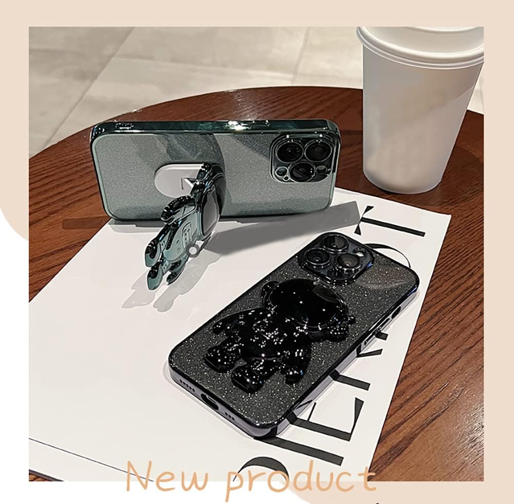 Roemary Funda con soporte oculto de astronauta para iPhone 15 Pro Max, color verde, funda con soporte plegable de astronauta con protector de