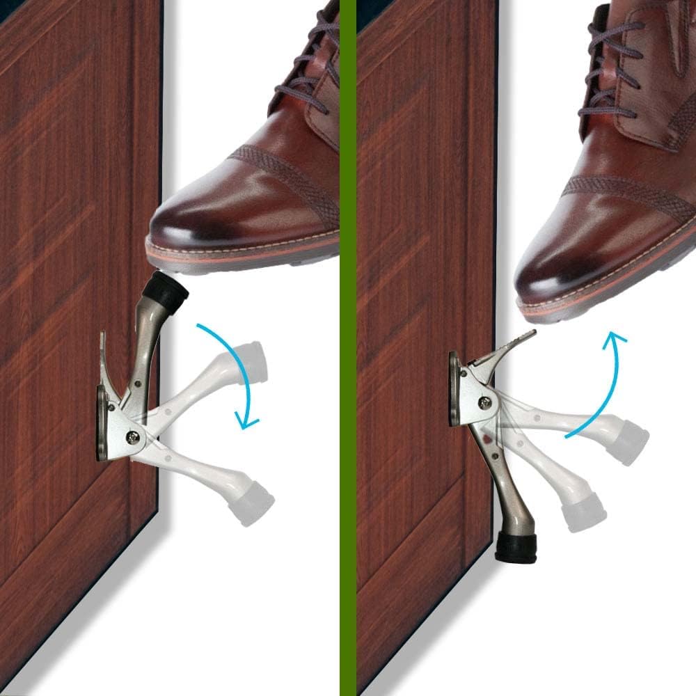 HASHI – Tope para puerta de un solo toque, de 4 pulgadas, con pata de goma de altura ajustable.