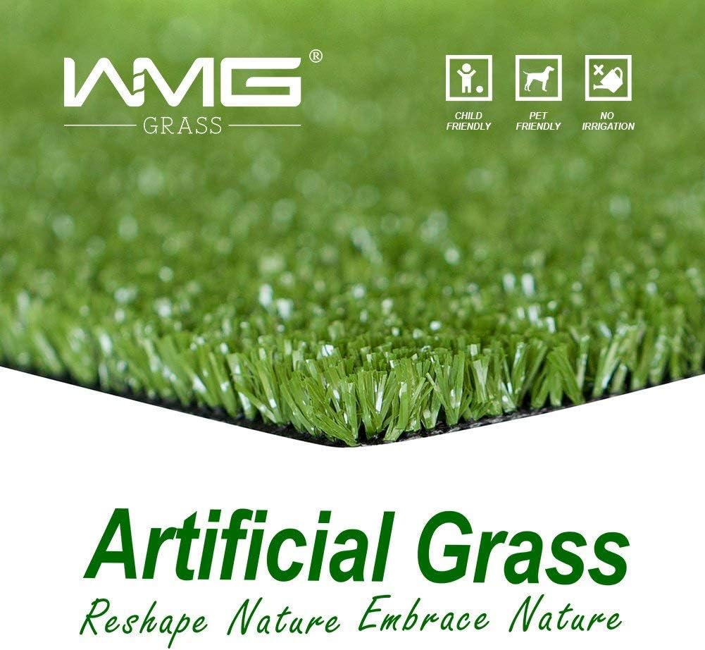 WMG – Alfombra de césped artificial de 2 x 26 pies, personalizable, césped sintético, altura de 0.4 pulgadas, césped artificial verde para