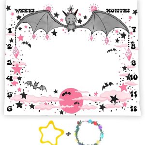 SSCSTS BTDWSS177 – Manta de hitos de murciélago para niño o niña, fondo de fotografía de nube de luna rosa, tabla de crecimiento de edad mensual con SSCSTS BTDWSS177 – Manta de hitos de murciélago para niño o niña, fondo de fotografía de nube de luna rosa, tabla de crecimiento de edad mensual con