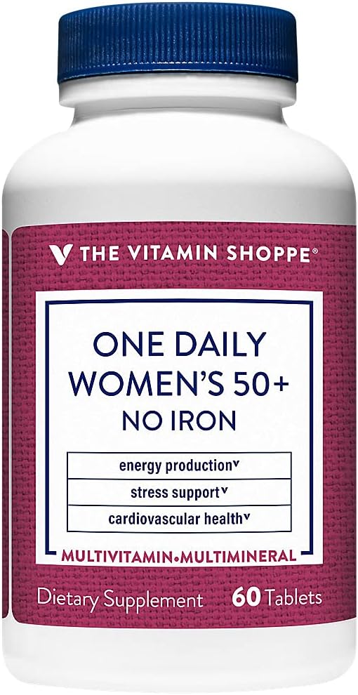 The Vitamin Shoppe One Daily Multivitamínico para mujer 50+ sin hierro, suplemento multimineral, apoya la producción de energía, apoya la salud