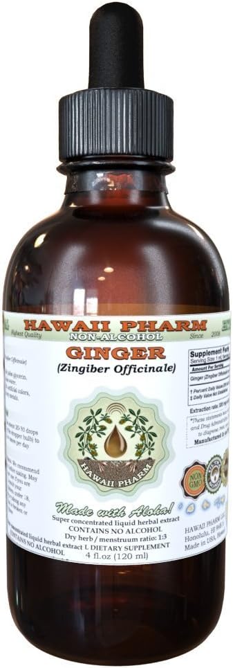 Hawaii Pharm Extracto líquido de jengibre sin alcohol, jengibre orgánico (Zingiber officinale) Suplemento herbario natural de glicerita de raíz