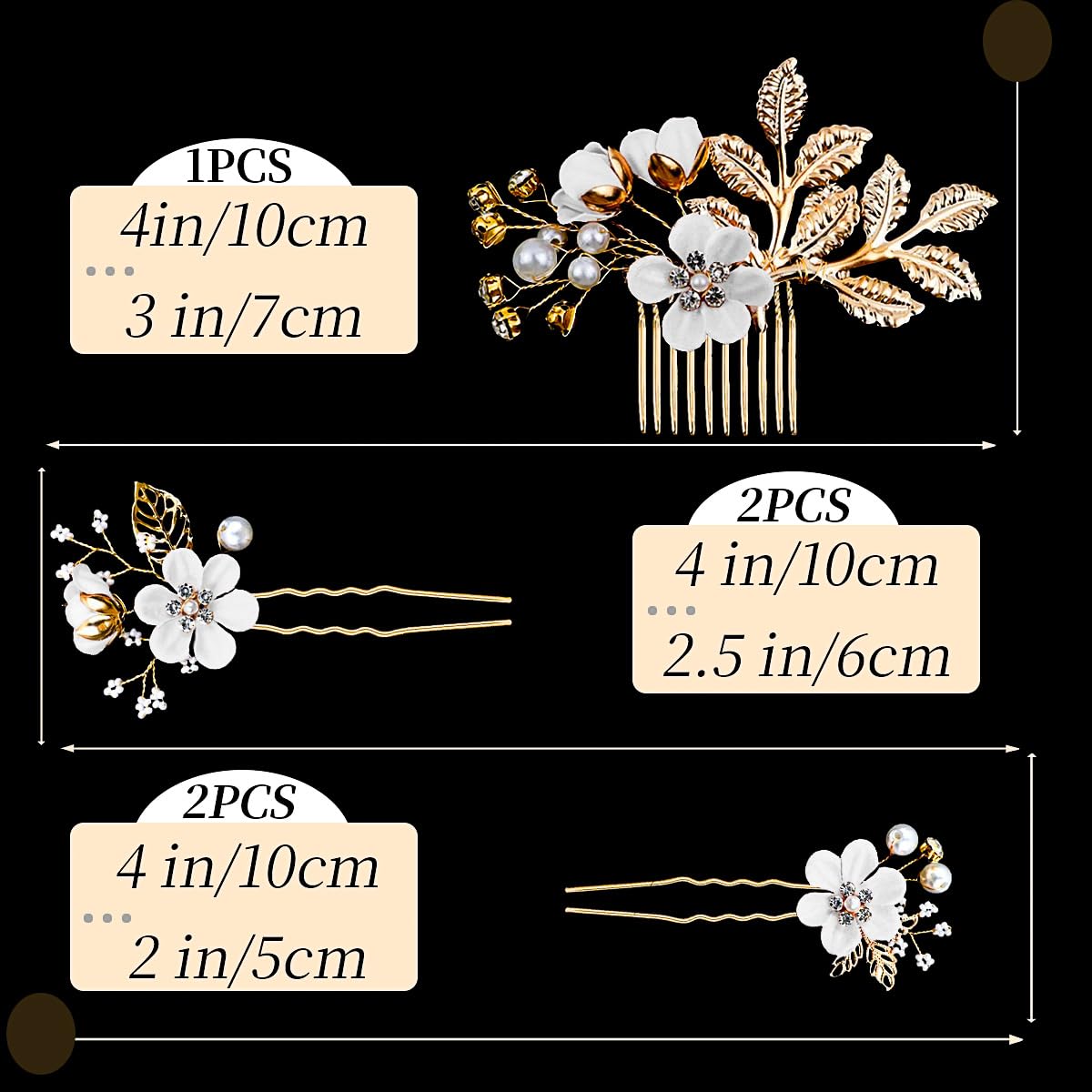 5 pinzas para el pelo de boda con flores de cristal, perlas de cristal, para novias, flores blancas, accesorios dorados para el cabello, joyería de