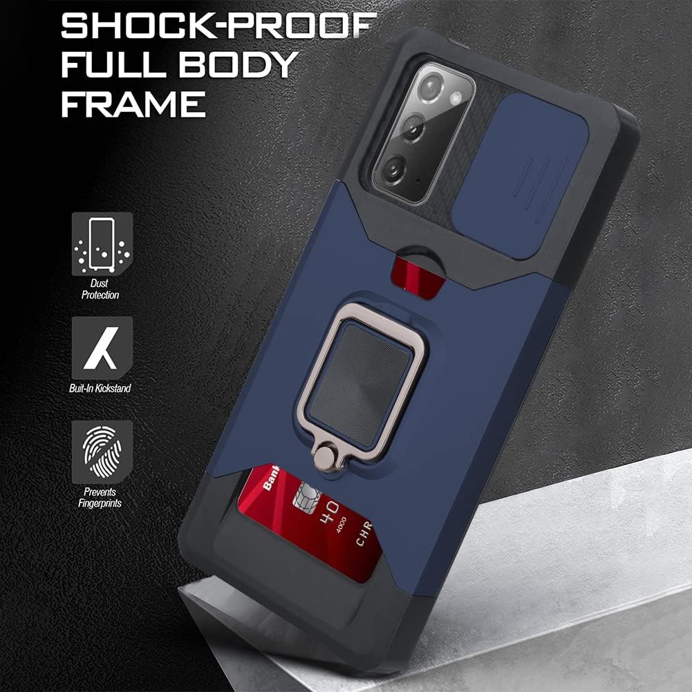 OOK Funda compatible con Samsung Galaxy Note 20 con agarre de soporte, protección deslizante de cámara, soporte magnético para automóvil, diseño de