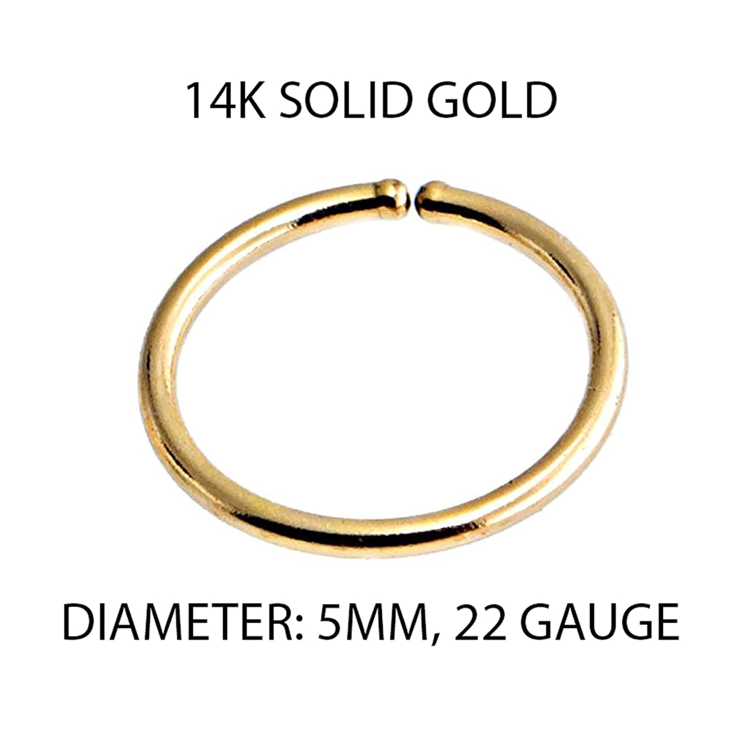 14K Solid Gold Extra Small 5mm Snug Fitting Nose Open Ring Hoop 22 GA Extra Thin Piercing Jewelry for Women Sold As One (5mm  22 gauge, 14K Yellow