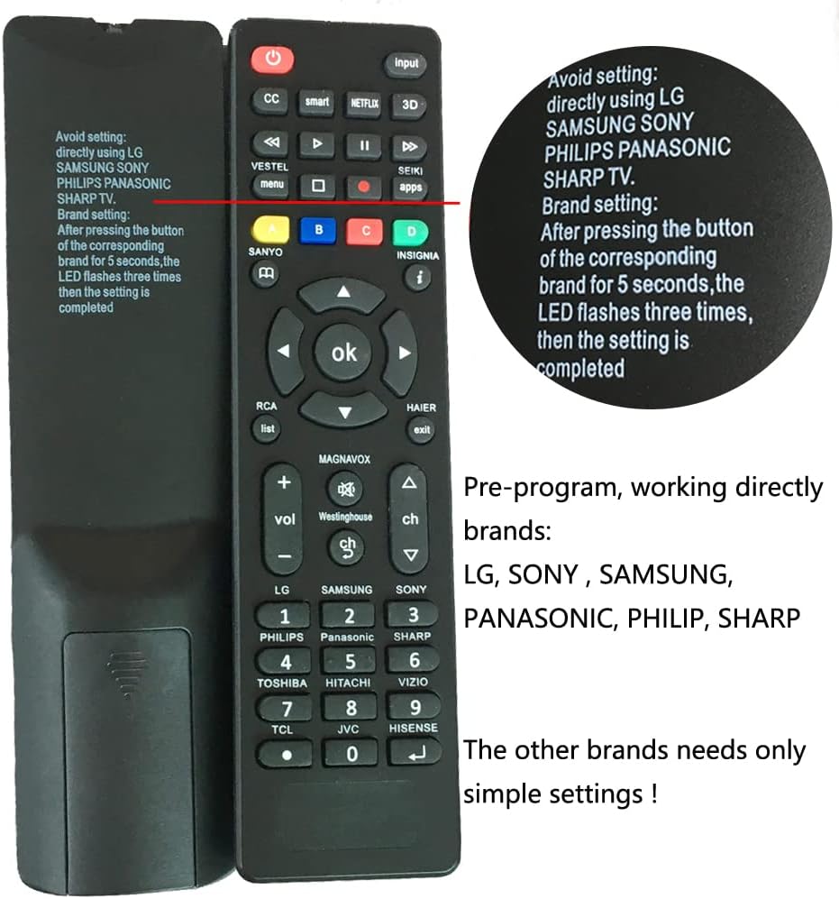 Control remoto universal de TV para televisores inteligentes Vizio TCL JVC Hisence RCA Haier Seiki Insignia Magnavox Westinghouse Smart TVs, solo