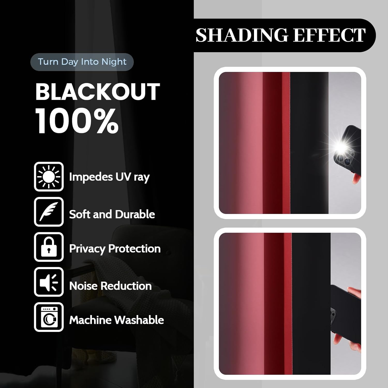 Yakamok Cortinas opacas 100% rojas y negras para dormitorio, cortinas degradadas de oscurecimiento de habitación para sala de estar, cortinas de
