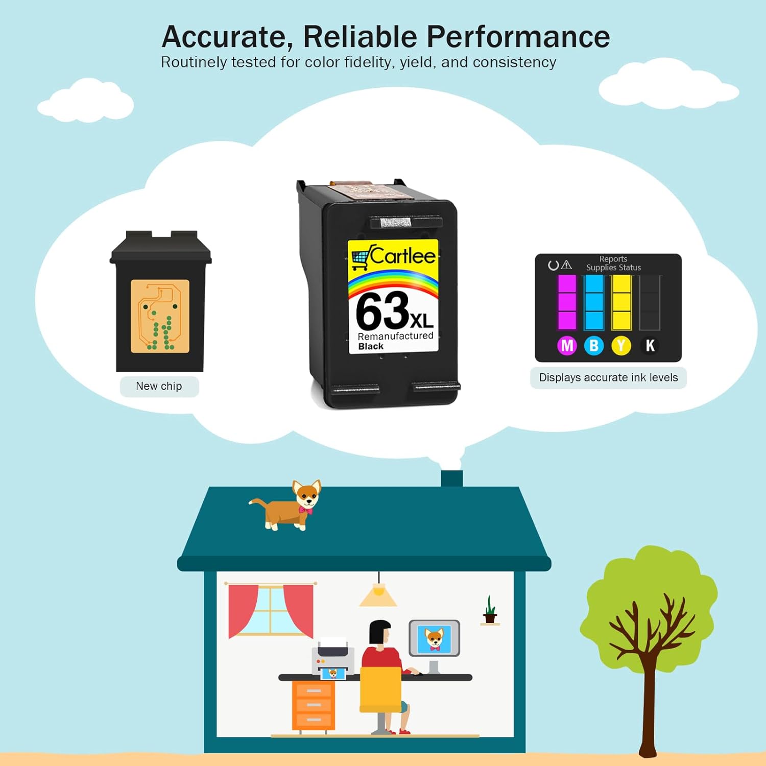 Cartlee Cartucho de tinta remanufacturado de repuesto para HP 63XL 63 XL para impresoras HP Officejet 3830 Envy 4520 Officejet 4650 5258 5255 5200