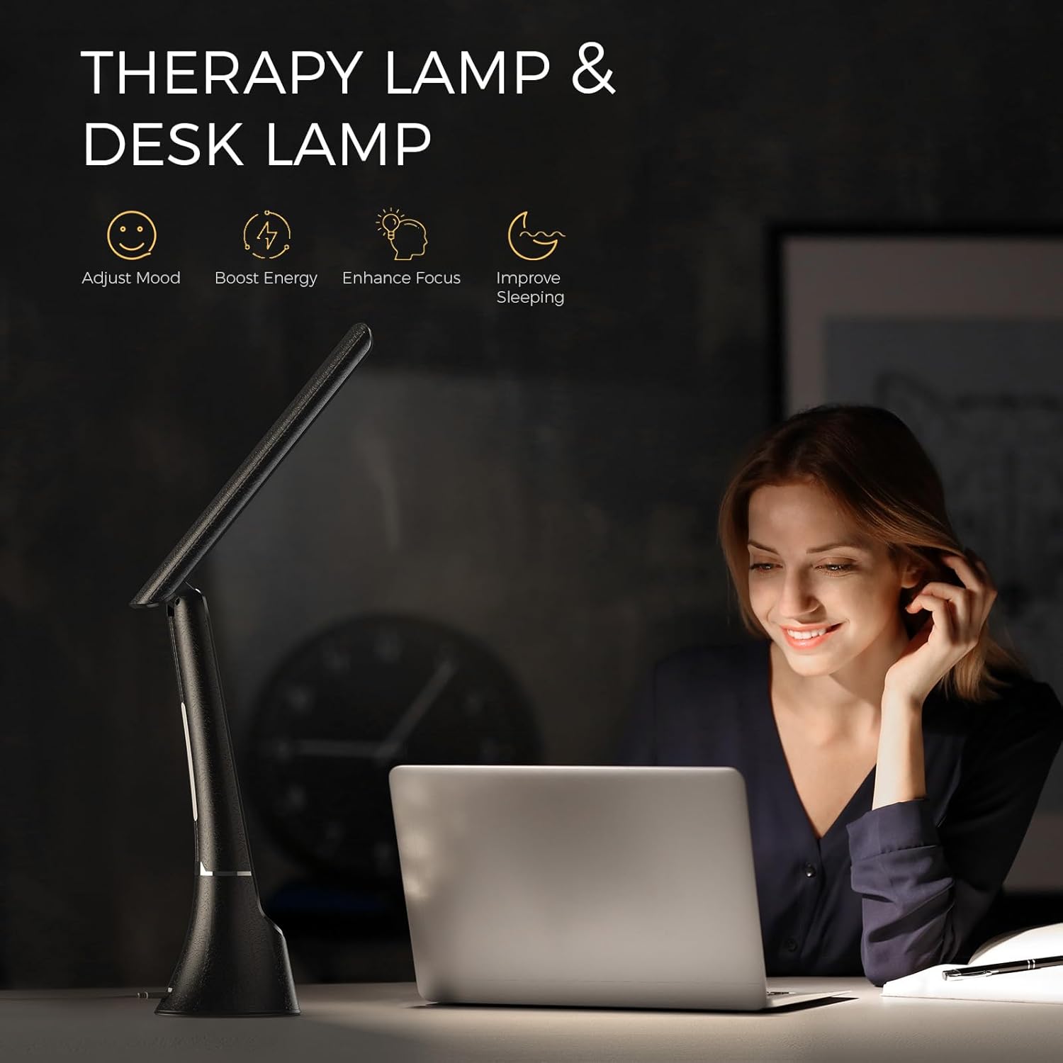 Lámpara de terapia de luz, 10000 LUX luz solar LED sin UV, lámpara Hayyp de espectro completo, lámpara de escritorio de control táctil con función