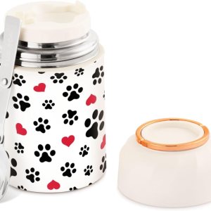 Tarro de comida aislado al vacío de 17 onzas, con diseño de pata de perro, pata de gato, termo de acero inoxidable para comida caliente y sopa con Tarro de comida aislado al vacío de 17 onzas, con diseño de pata de perro, pata de gato, termo de acero inoxidable para comida caliente y sopa con
