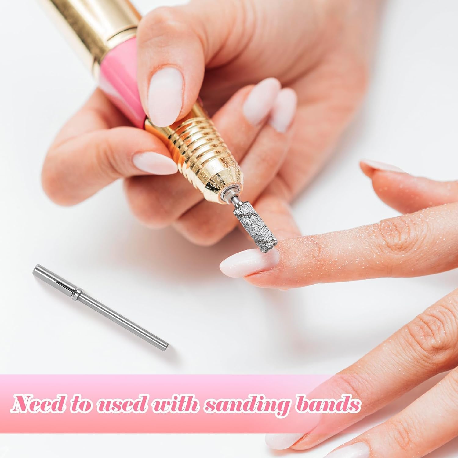 1 mandril de bandas de lijado de uñas plateadas de 0.122 in, soporte de mandril para taladro de uñas, limas de uñas y amortiguadores para manicura,