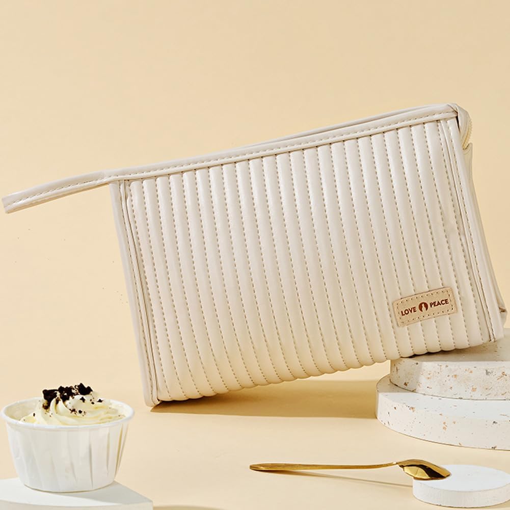 FUMAFI Bolsa de maquillaje perezosa, organizador de cosméticos de, Beige, Simplicidad