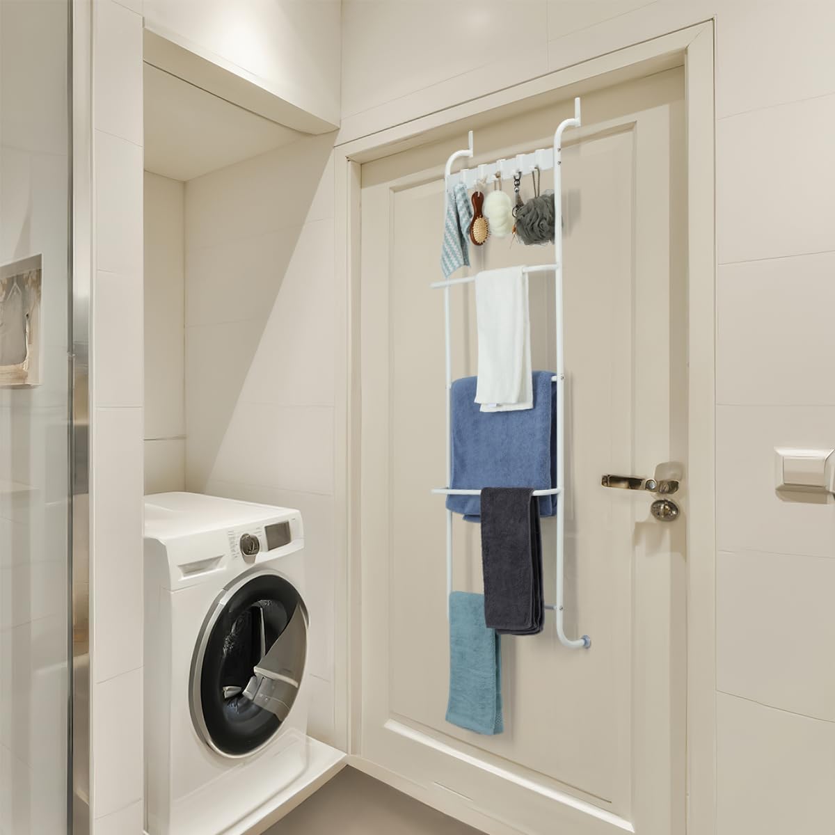 Toallero de 5 niveles para colgar en la puerta del baño, toallero de puerta de baño, soporte para manta de puerta para ropa, toallas de mano,