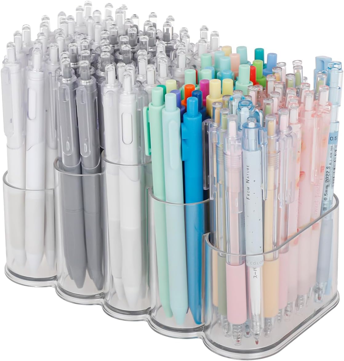 Yesesion Soporte transparente para bolígrafo para escritorio, vaso de plástico con 5 compartimentos para marcador, bolígrafos, accesorios de arte y