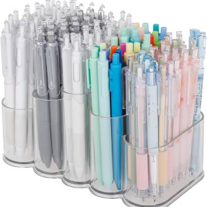 Yesesion Soporte transparente para bolígrafo para escritorio, vaso de plástico con 5 compartimentos para marcador, bolígrafos, accesorios de arte y Yesesion Soporte transparente para bolígrafo para escritorio, vaso de plástico con 5 compartimentos para marcador, bolígrafos, accesorios de arte y