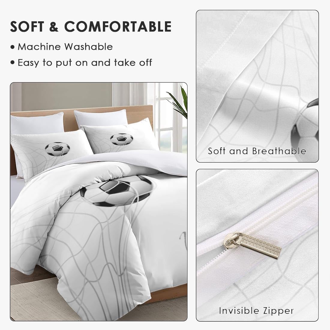 Juego de funda de edredón, juego de ropa de cama de fútbol verde y azul para decoración de dormitorio de niños y adultos, juego de funda de edredón