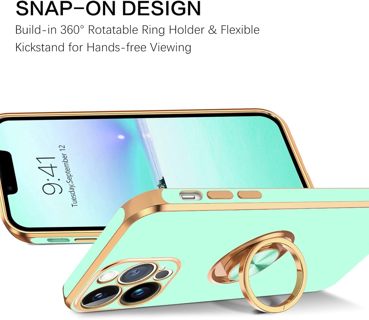 BENTOBEN Funda para iPhone 13 Pro Max, ajuste delgado, soporte de anillo de 360, a prueba de golpes, soporte magnético para automóvil, soporte de