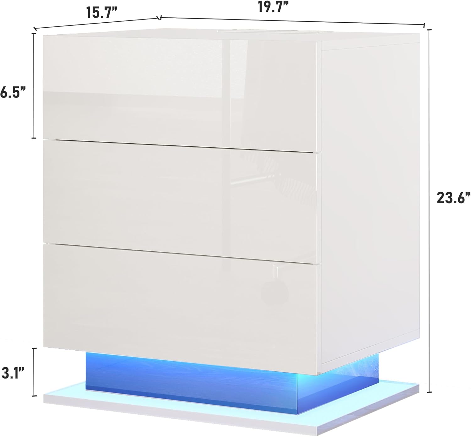 Juego de 2 mesitas de noche para dormitorio con luces LED y estación de carga inalámbrica, mesa auxiliar de 3 cajones para sala de estar con puertos