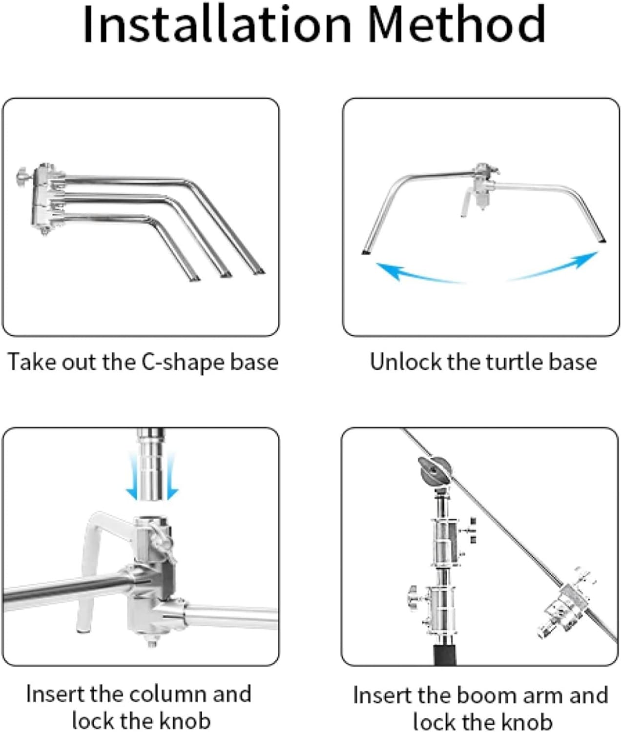 Soporte en C resistente de acero inoxidable con brazo de pluma Altura máxima 10.8 pies129.9 in, soporte de luz ajustable para fotografía con brazo