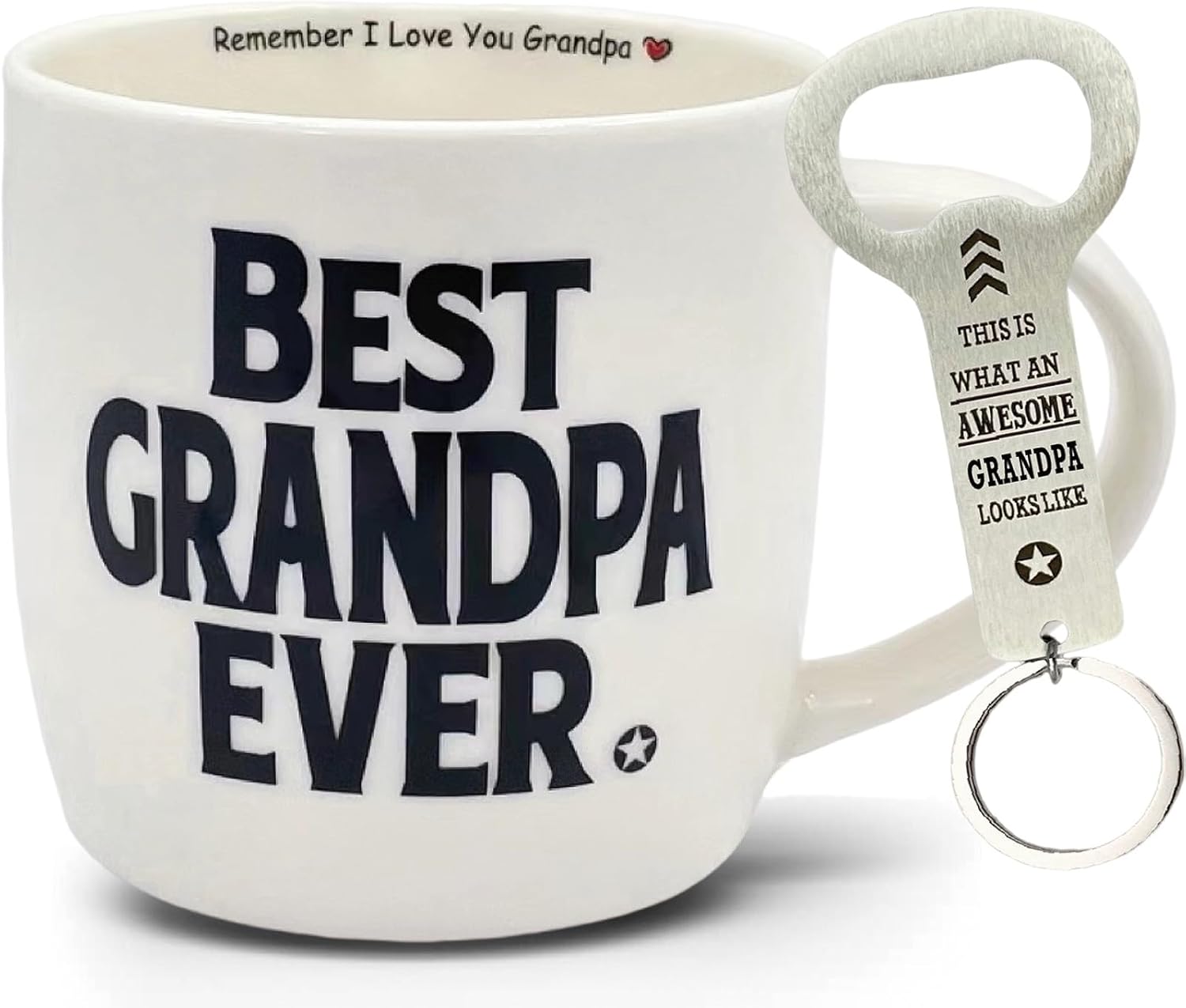 MALLAbyLAMMA Taza de cerámica para el mejor abuelo de 12 onzas, abrebotellas, regalo para el abuelo de parte de los nietos, I Love You Grandpa,