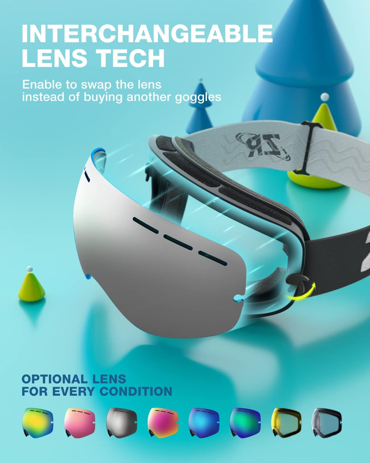 ZIONOR XMINI Gafas de esquí o snowboard para niños y niñas Gafas para la nieve con protección de rayos ultravioleta, no se empañan, con lente