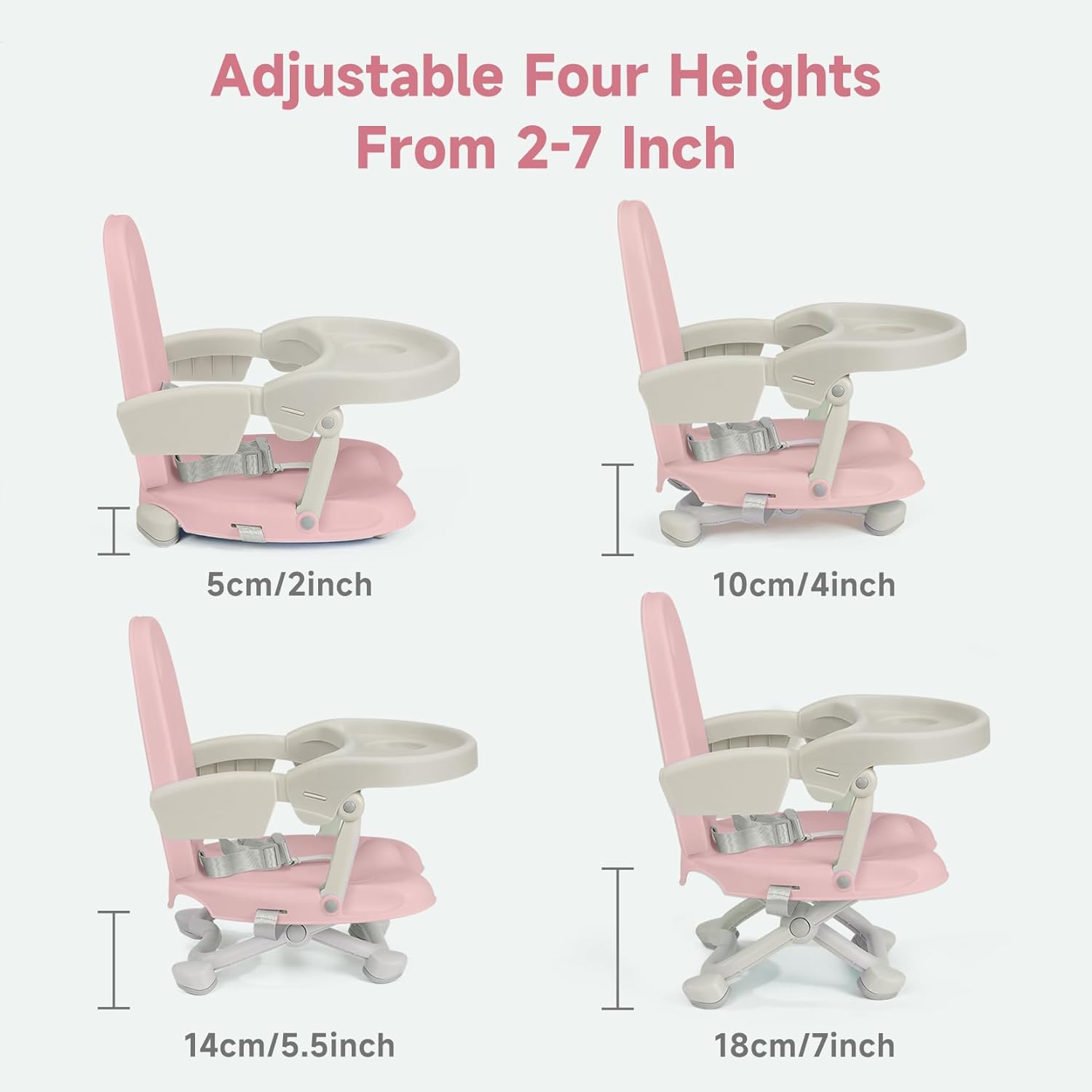 YOLEO Sillas altas para bebés y niños pequeños, asiento elevado para mesa de comedor con altura ajustable de 4 niveles, silla alta de viaje, asiento