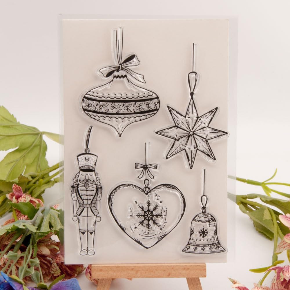 Arbuya Bolas de Navidad transparentes para hacer tarjetas de Navidad o diarios, adornos decorativos de Navidad con estrellas colgantes, sellos de