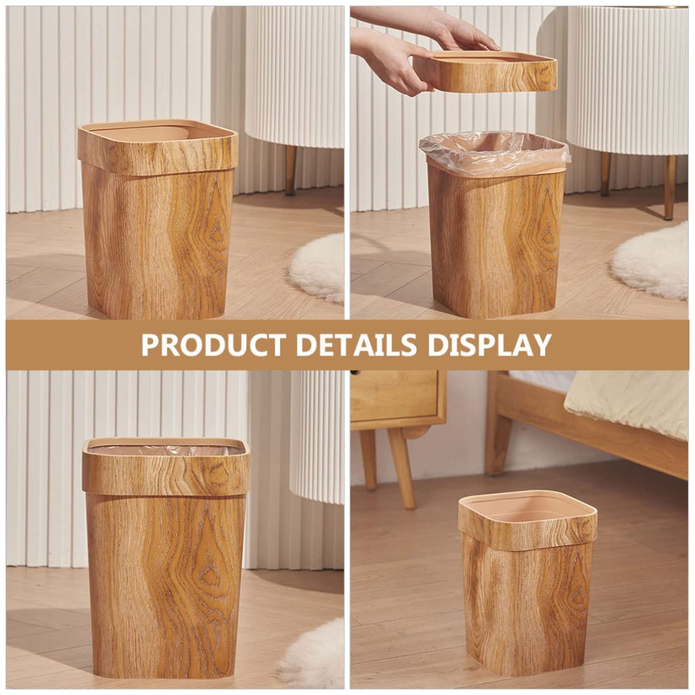 Zerodeko Cesta de basura de madera con tapa, contenedor de basura cuadrado rústico para baño, dormitorio, papelera, papelera, 12 litros, grano de