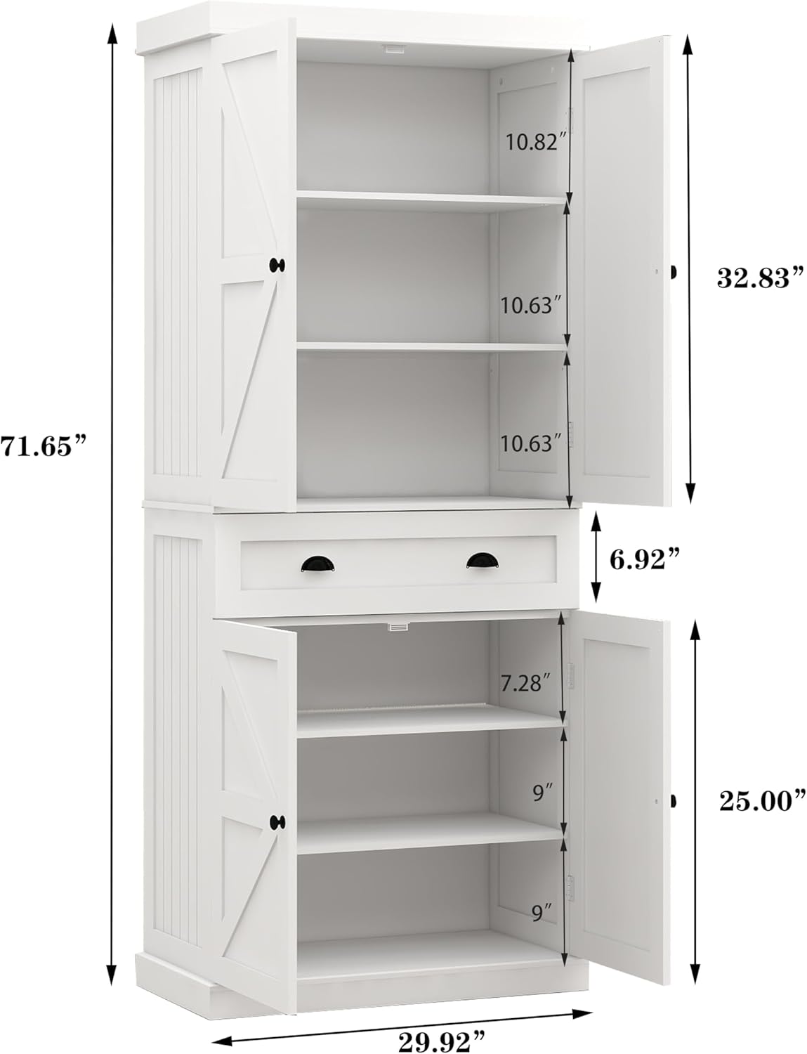 Locsear Armario de despensa de 71 pulgadas de alto con cajón y 4 puertas, armario de almacenamiento versátil con estantes ajustables para cocina,