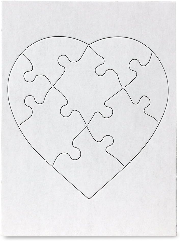 Hygloss Rompecabezas de corazón en blanco para decorar, actividad artística, uso como recuerdo de fiesta, blanco, resistente, 6 x 8 pulgadas, 8