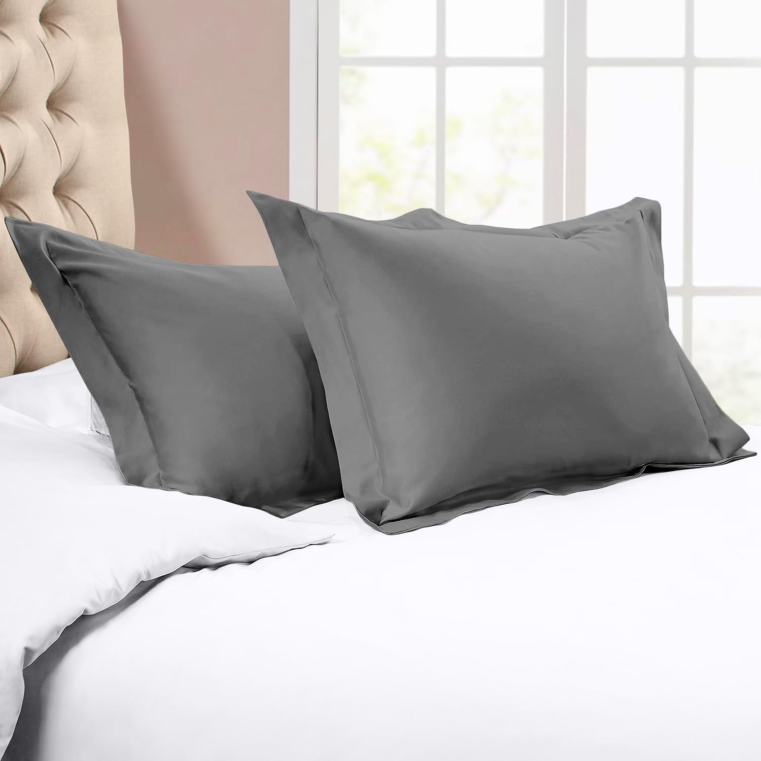 Beddingstar – Juego de 2 fundas de almohada 100% algodón egipcio de 600 hilos