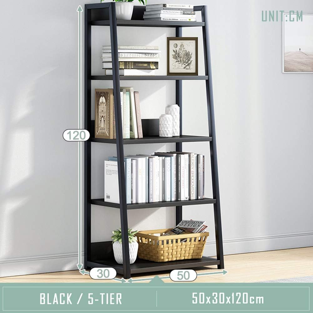 IOTXY Estantería abierta de 5 niveles, soporte de exhibición de acero y madera, estantería de pie de 19.7 in de ancho, color negro