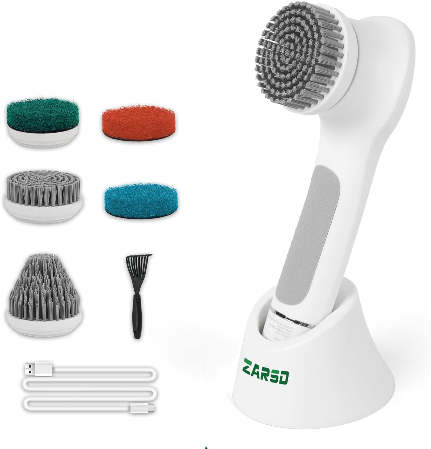 Electric Spin Scrubber with Charging Base-3Speeds, AzaRsd Shower Scrubber with Powerful Motor and 5 Replaceable Brush Heads, Rechargeable Cleaning