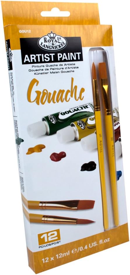 Royal & Langnickel ROYGOU-12 Gouache – Juego de pintura con pincel, 12 piezas, 12 piezas
