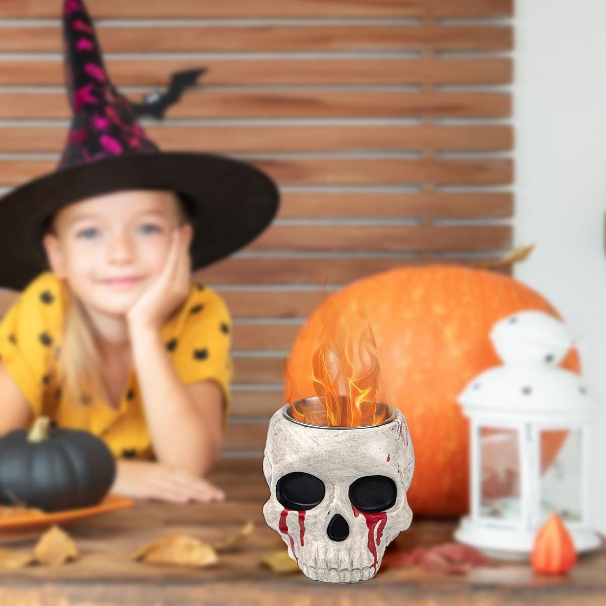 Cuenco para hoguera de mesa  Calavera de Halloween, decoración de fogata de alcohol con calavera, hormigón, chimenea, decoración interior y