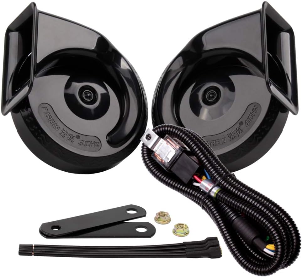 FARBIN Bocina de coche de 12 V de tono altobajo con arnés de relé, bocina eléctrica impermeable para camión, bocina de 12 V, motocicleta (bocina