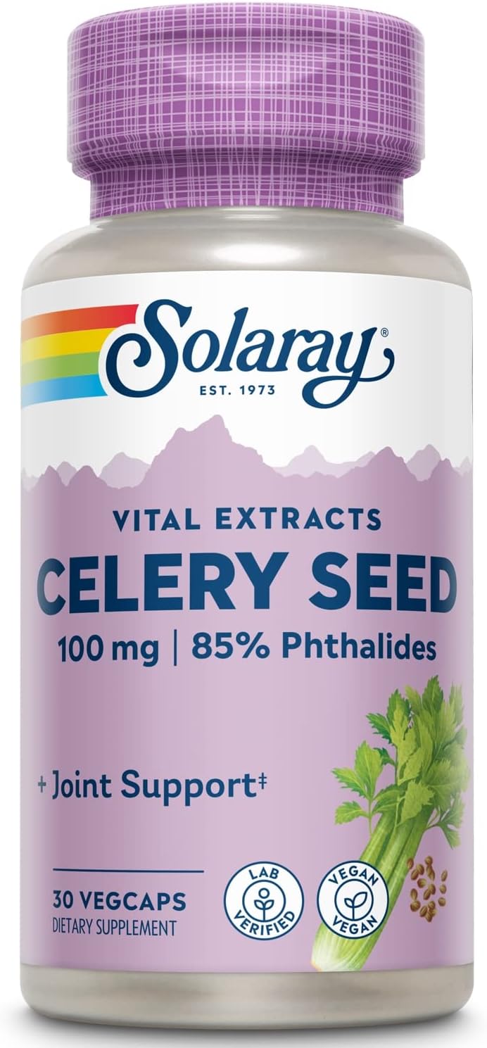 SOLARAY Extracto de semilla de apio 100 mg  85% ftaluros  Apoyo general para la salud de las articulaciones  Sin OMG, vegano  30 cápsulas vegetales