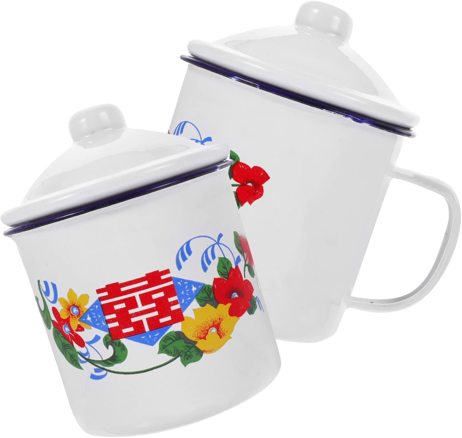Abaodam 4 uds Taza de esmalte rojo Taza de café para fiesta, tazas de bebida de campamento, taza de té con patrón de flores, taza de esmalte retro,