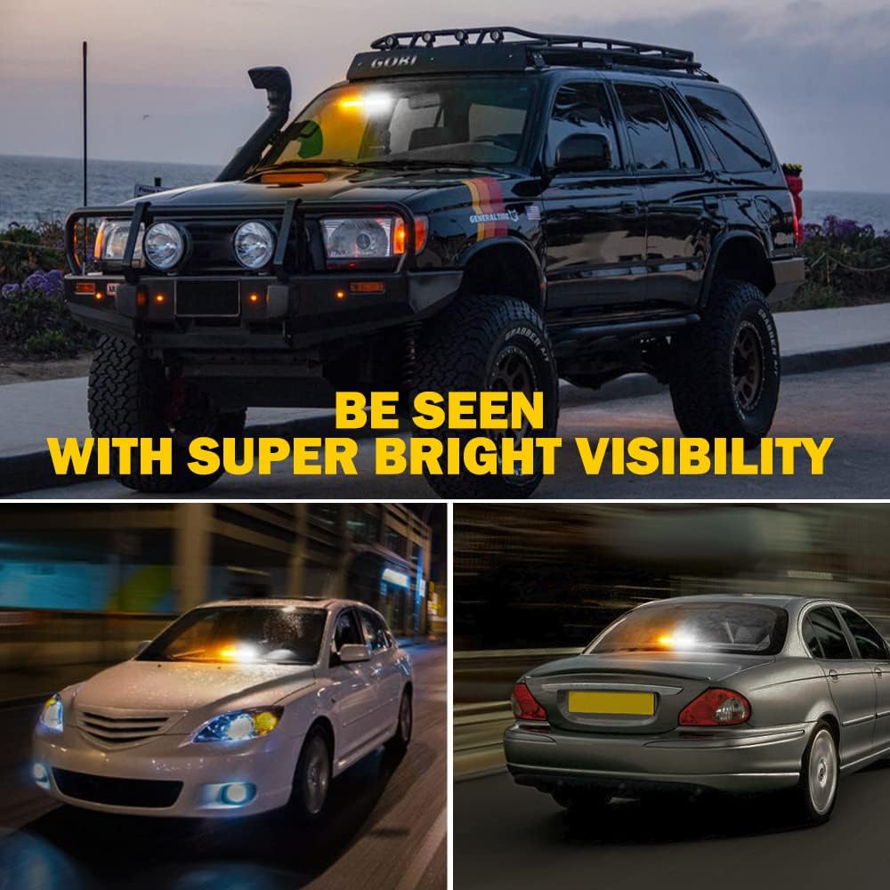 LUMENIX Luces estroboscópicas de emergencia para salpicadero, cubierta de parabrisas, color blanco ámbar, barra de luz de advertencia de peligro de