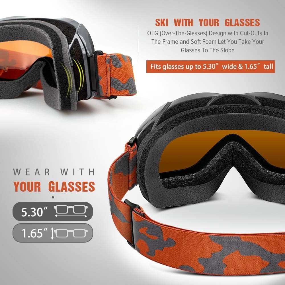 OutdoorMaster – Gafas de esquísnowboard para hombres, mujeres y jóvenes, 100% protección contra rayos ultravioleta, para usar sobre los anteojos