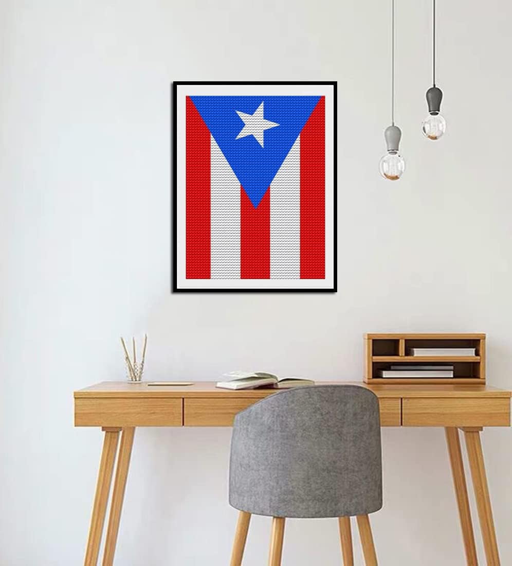 DVWIVGY Kit de pintura de diamantes de Puerto Rico, kits de pintura de diamantes 5D bandera de Puerto Rico, arte de diamantes redondo completo para